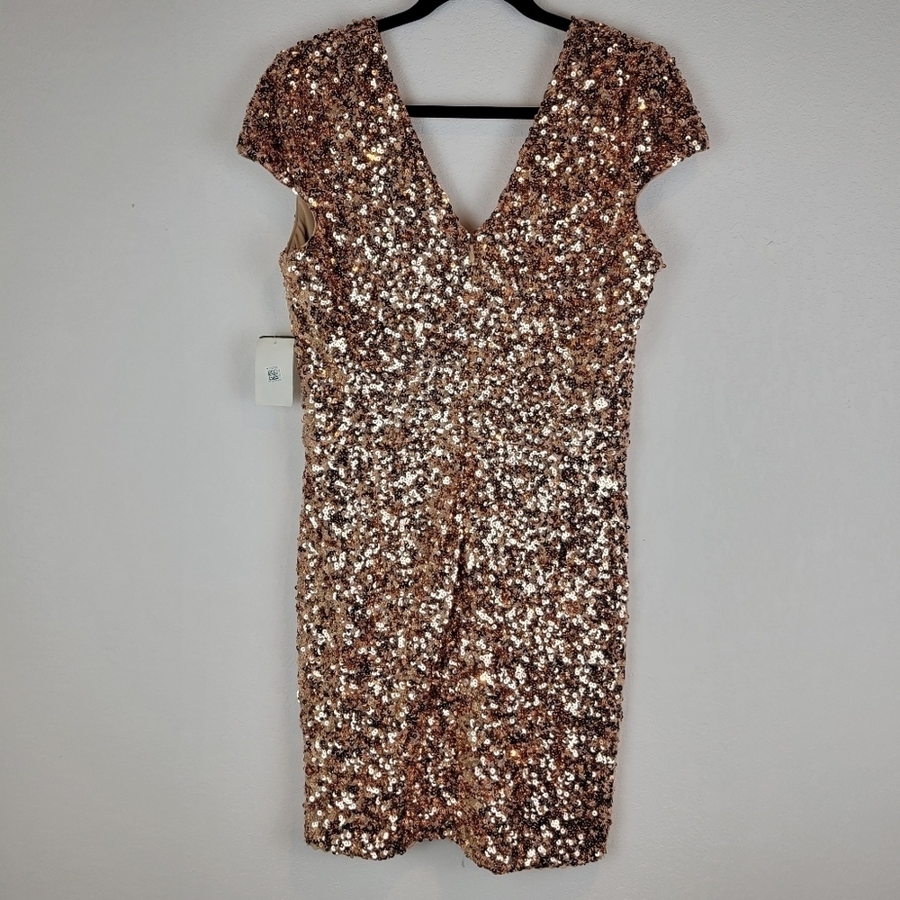 NWT Dress The Population Zoe Sequin Body Con Minidress in Soft Copper Size XL - Picture 5 of 14